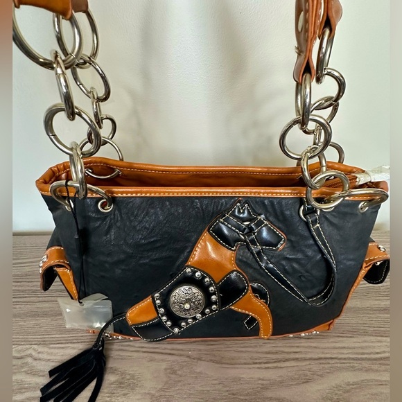Montana West Black and Tan Shoulder Bag